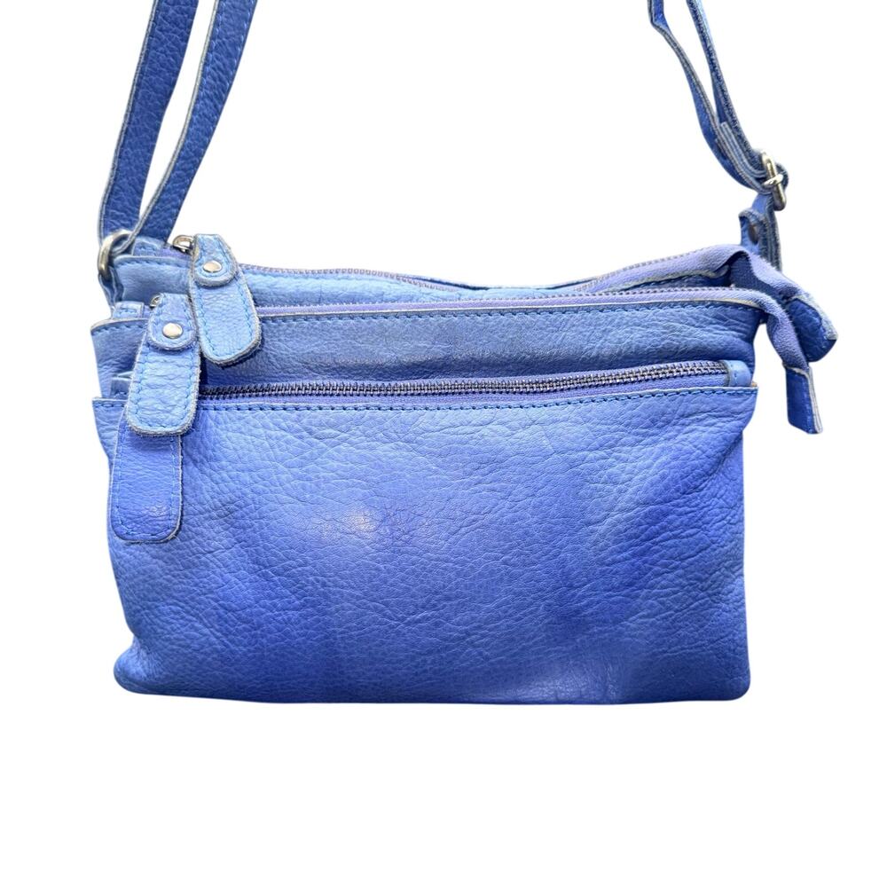 Cut N Paste Los Angeles Blue Leather Crossbody Organizer Bag Multi Zip Purse